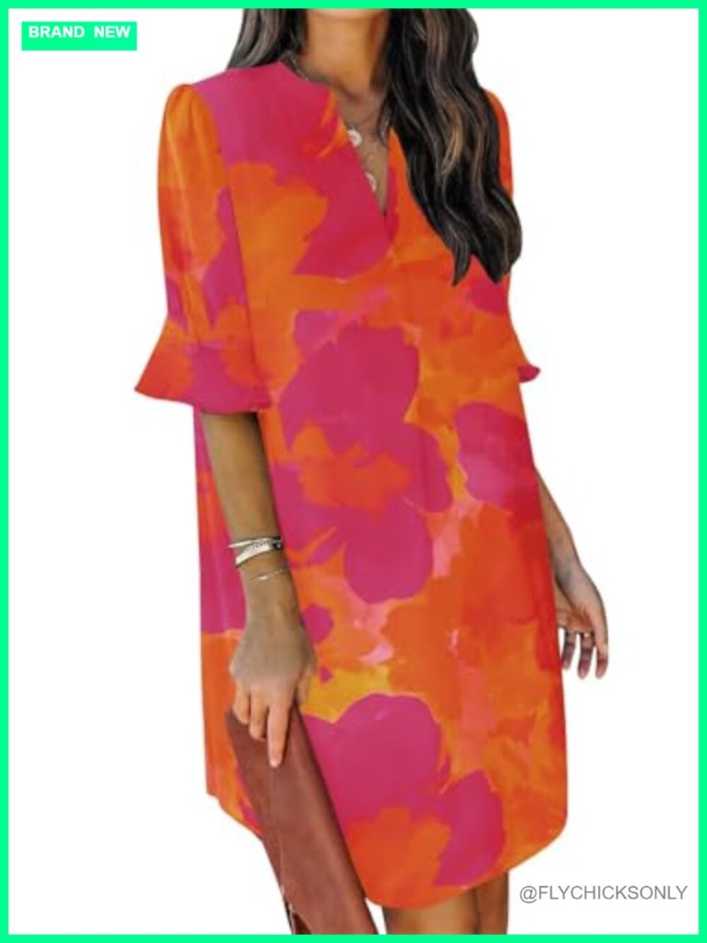 Women's Casual V-Neck Shift Mini Dress, Floral Print Ruffle Sleeve Summer Dress